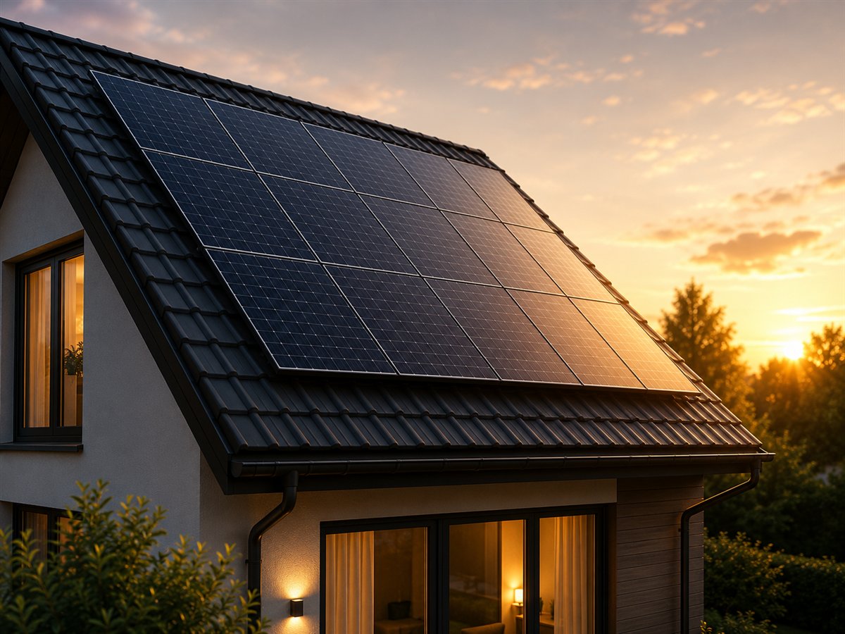 Zonnepanelen op het dak van een woning